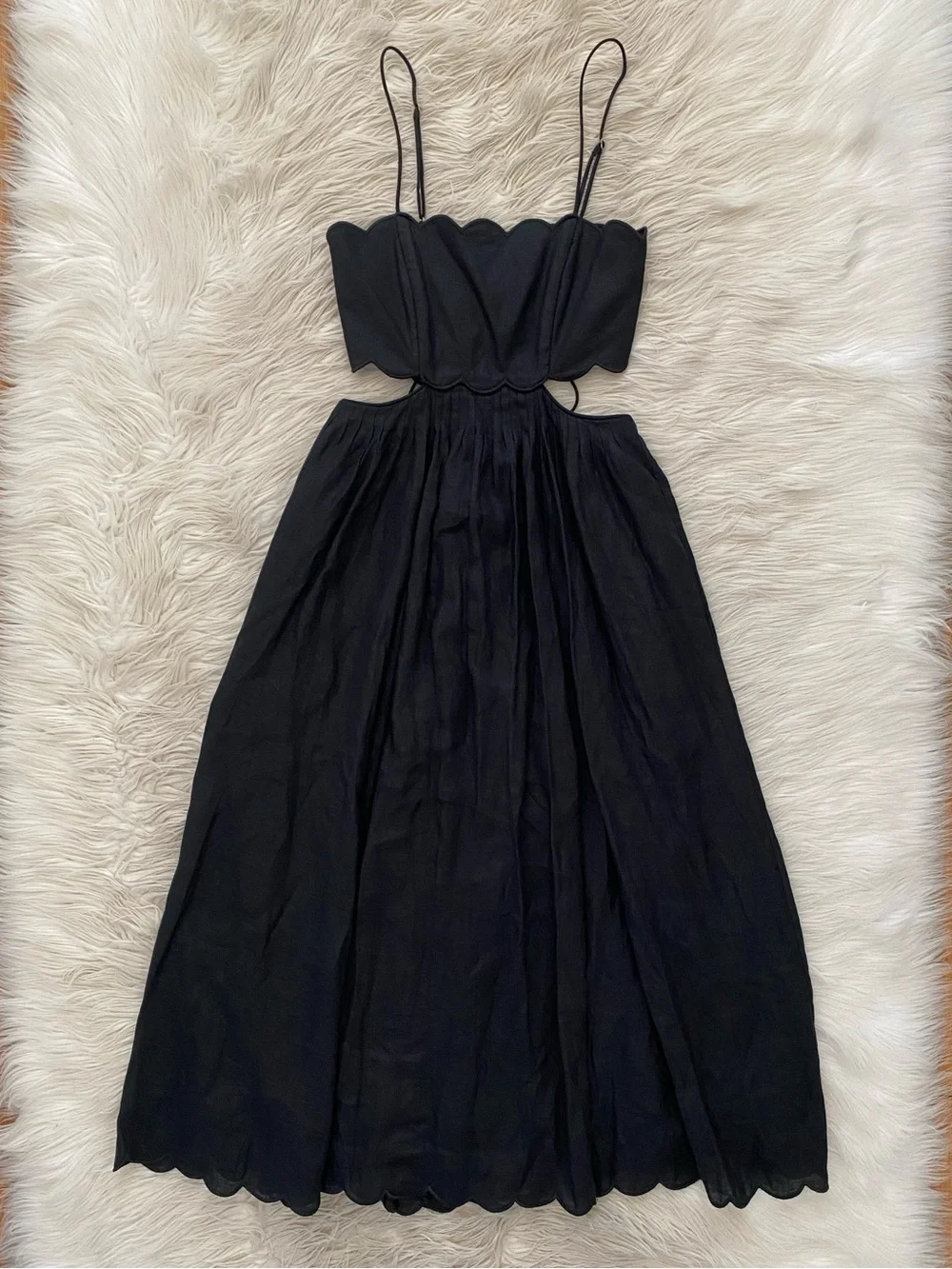 Zimmermann Petite Jude Scallop Midi Dress Black Linen Lace Up Back Vacation 0P - Picture 3 of 16